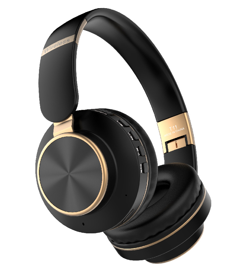 Gold Chrome Fashion Bluetooth Wireless Foldable HeadPHONE Headset with Built in Mic (Black)